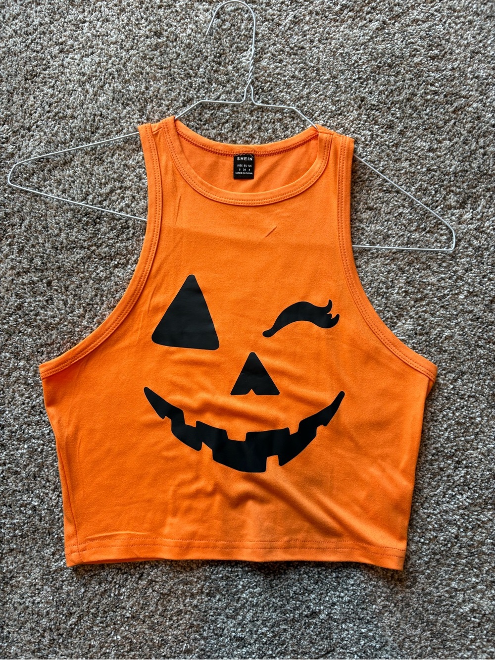 SHEIN Orange Pumpkin Face Crop Tank